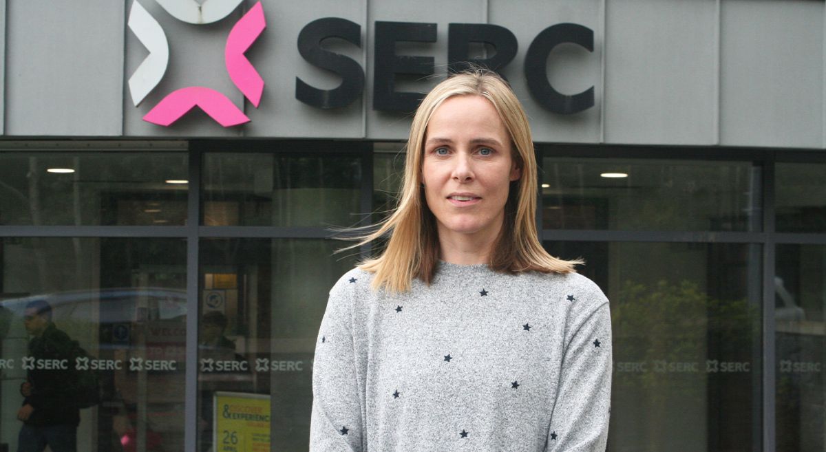 Student Clair Quigley stands outside the SERC Bangor Campus